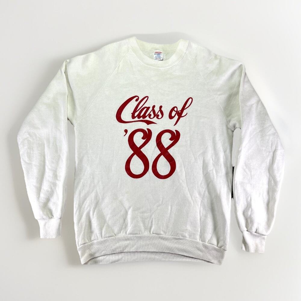 Vintage Jerzees Sweatshirt Large Class Of 88 White Pullover USA Long Sleeve Boxy